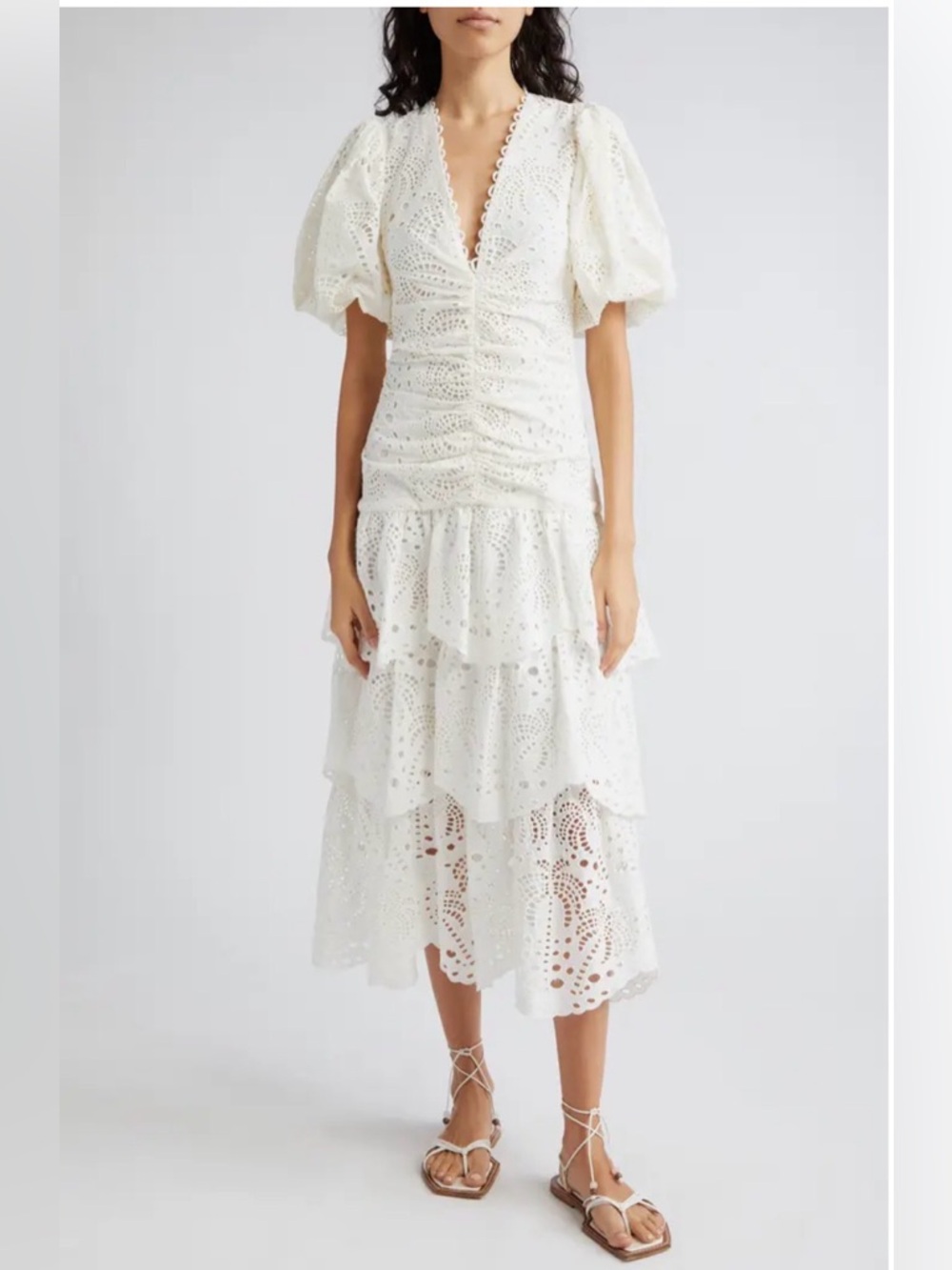 Eyelet Puff Sleeve Tiered Cotton Midi Dress
FARM Rio size S